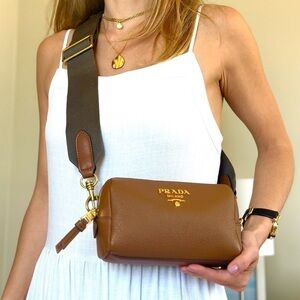 NEW Prada bag authentic crossbody tan brown camel leather gold-tone harware
